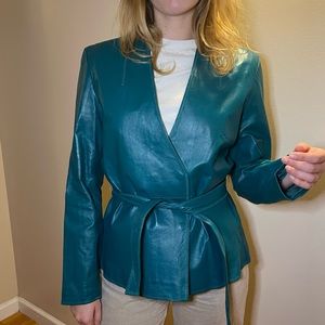AMAZING teal colored genuine leather jacket
